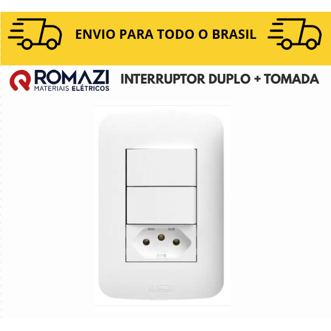 Interruptor Duplo Com Tomada linha canoa romazi / 10A / 20A / Paralelo / Tomada