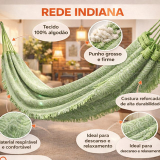 rede de dormir  2,60m x1,63m indiana p algodão reforçada grande descaço e lazer luxo