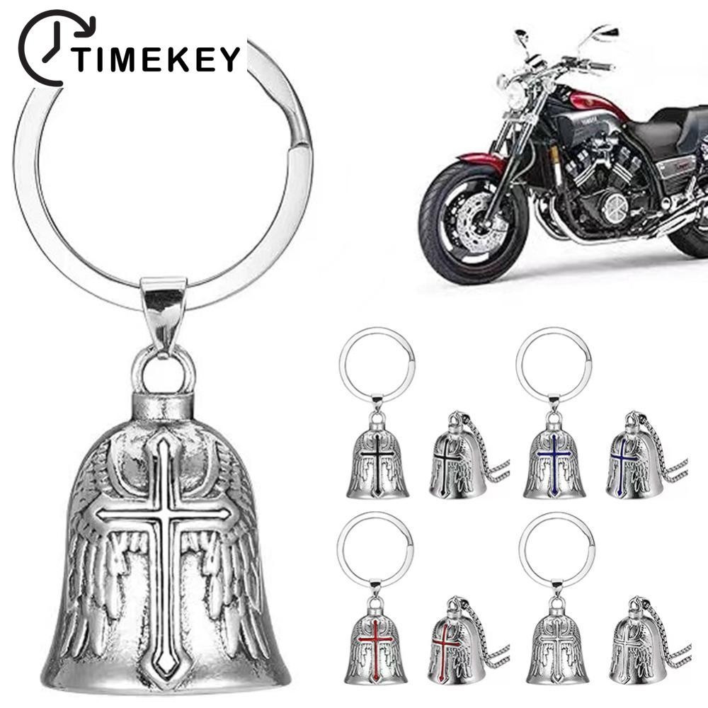 TKEY Moda Cruz Guardião Asas De Anjo Sino Da Motocicleta Chaveiro Motociclista Cavaleiro Sorte Jóias Acessório Presente