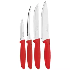 Conjunto de Facas Tramontina Plenus, Cabo Vermelho, Inox, 4 Peças