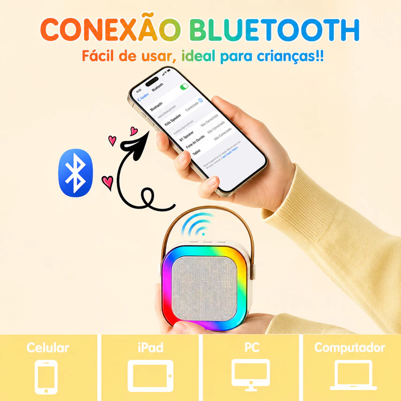 Caixa de Som Portátil Karaokê Bluetooth com 2 Microfones Sem Fio Anjgg — foto 6