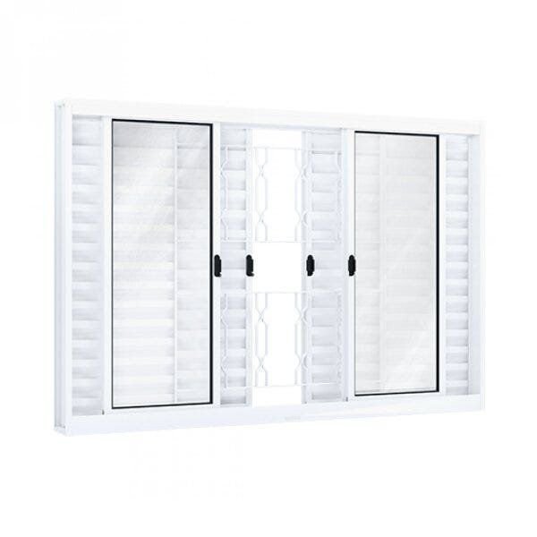 Janela de Aço Veneziana de Correr 100x120cm 6 Folhas com Grade Mosaico Riobras Branco 100cm x 120cm