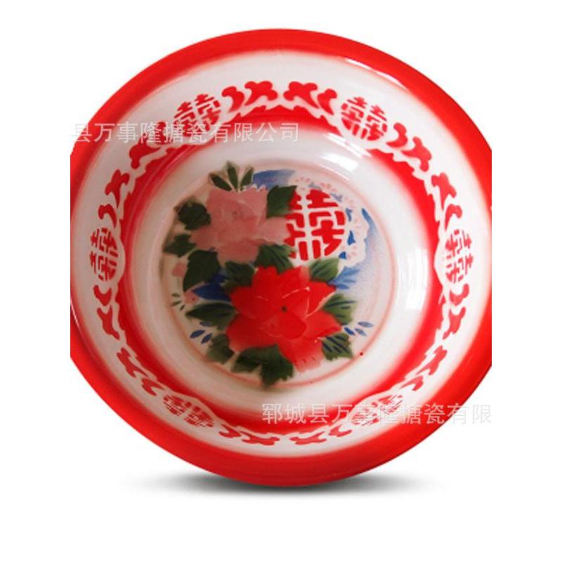 Bacia esmaltada espessada à moda antiga, bacia de porcelana tradicional, casamento, dupla felicidade, esmalte, lavatório