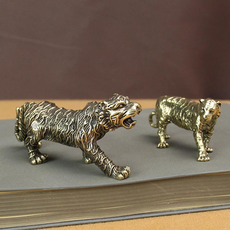 Latão puro leopardo decoração de mesa escritório sorte leopardo Retro pêndulo jogar chá animal de estimação pequeno orna