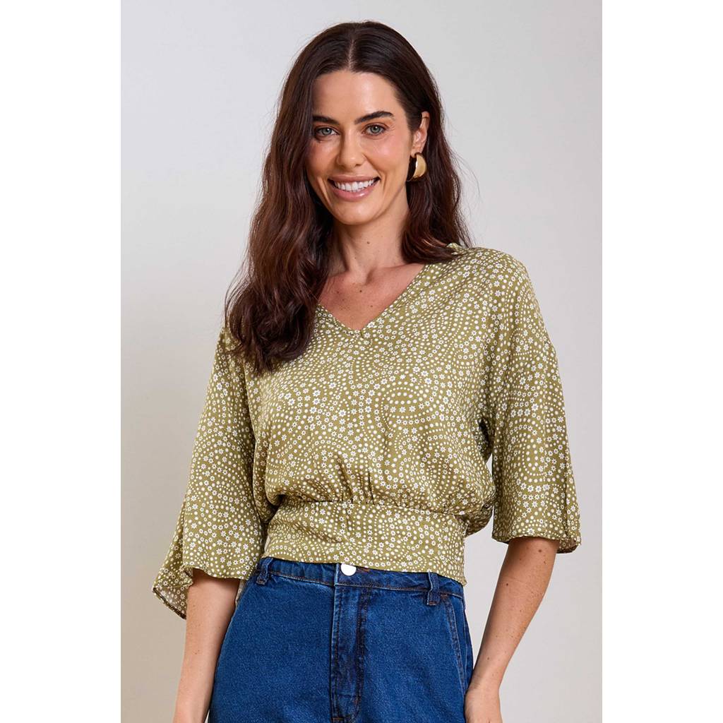 Blusa Feminina Manga Curta Flare Marialícia Verde
