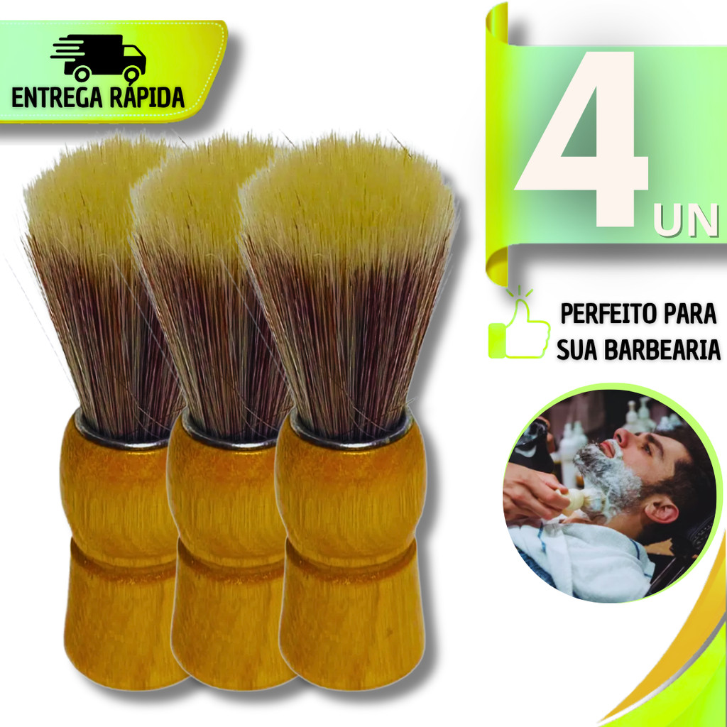 Utilidade Pincel De Barbear Para Barbearia Profissional Domestico Cerdas Macias Cabo Madeira Premium