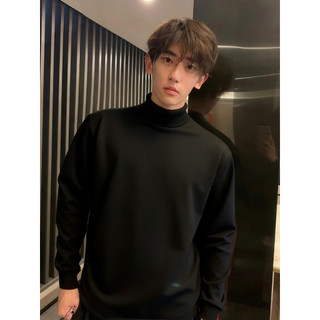 Preto meia gola alta alemão veludo camisa de fundo masculino outono inverno juventude forro de lã moletom interior manga