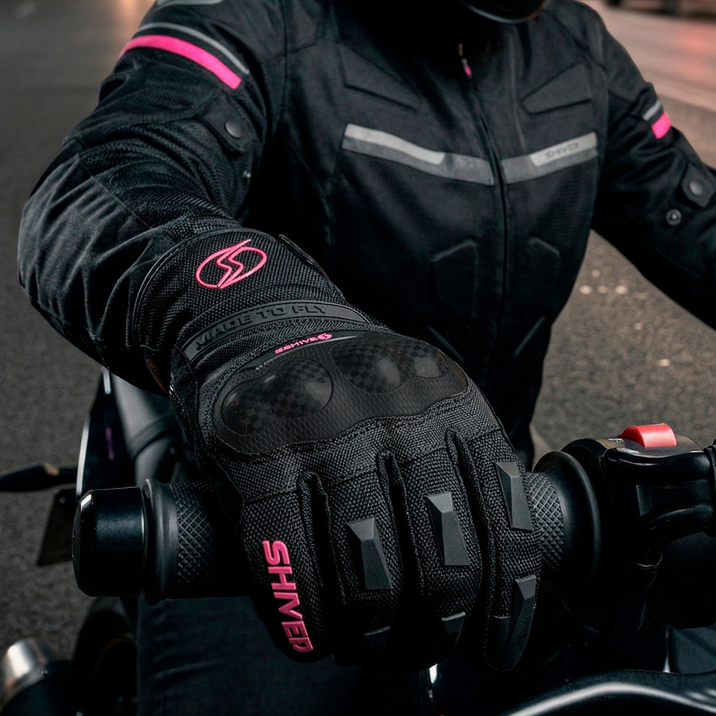 Kit Frio Luva De Moto Shiver Dart 2 Preta e Rosa Pilota Feminina Protecao no Dedo E Luva Termica Base Touch Tam P M G GG — imagem 2 de 2