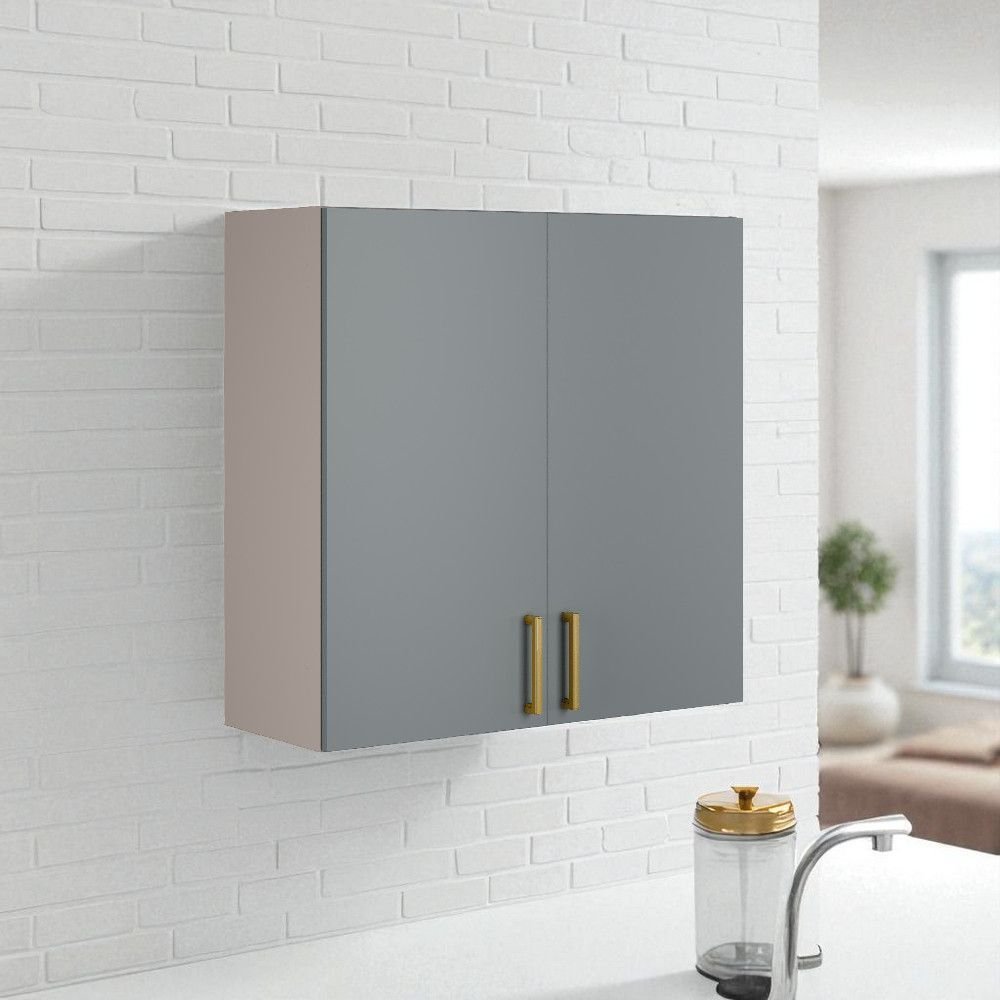 Armário Aéreo 2 Portas 80cm 100% MDF Dobradiças Slow Motion Essence Itatiaia Cinza/Fendi/Gris Fendi