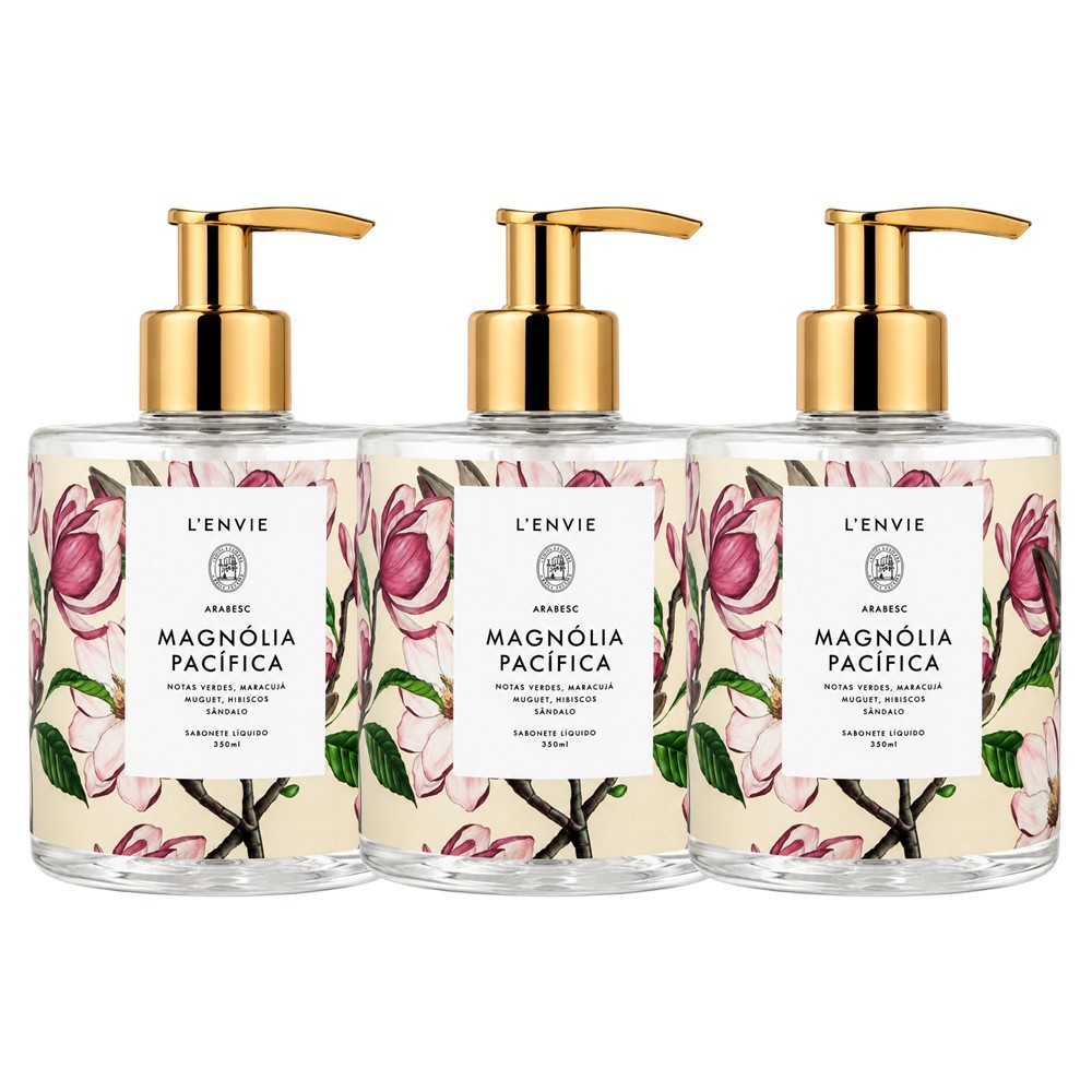 Kit 3 Sabonete Líquido Magnólia Pacífica Floral Frutal Lenvie 350ml Lavabo