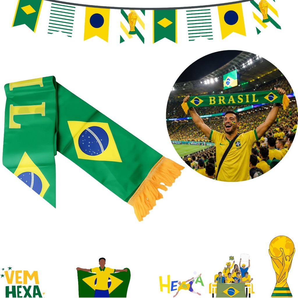 Faixa Brasil Cachecol De Torcedor Futebol Copa Do Mundo 2026
