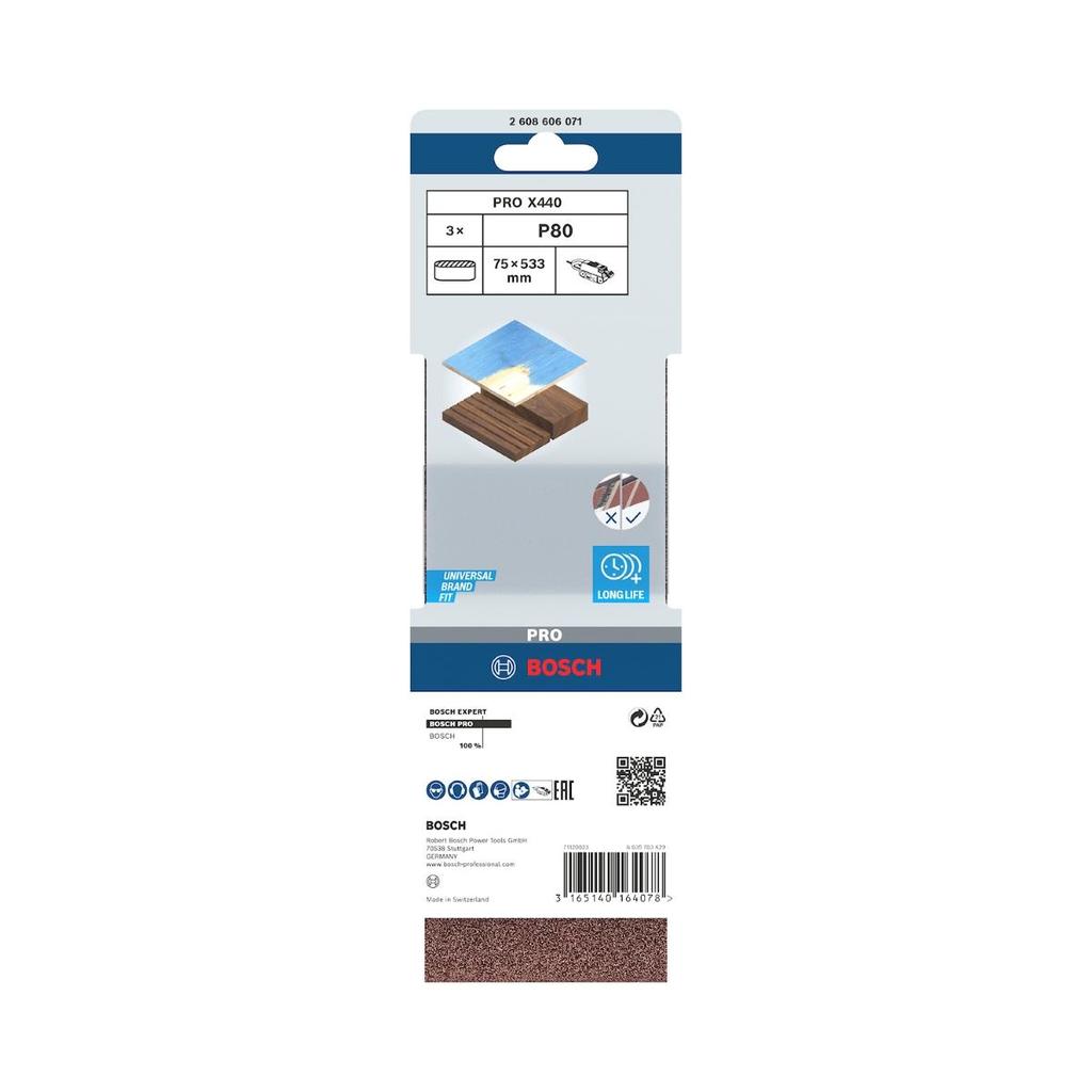 Cinta De Lixa Bosch Pro X440 75X533mm Grano 80 3Un