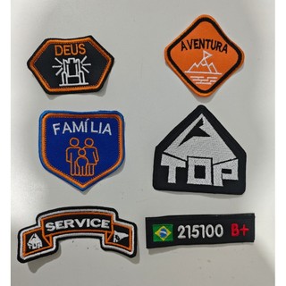 Patch Bordado 6 unidades - Trono de Deus, Família, Top, Service, Aventura, e tarja.