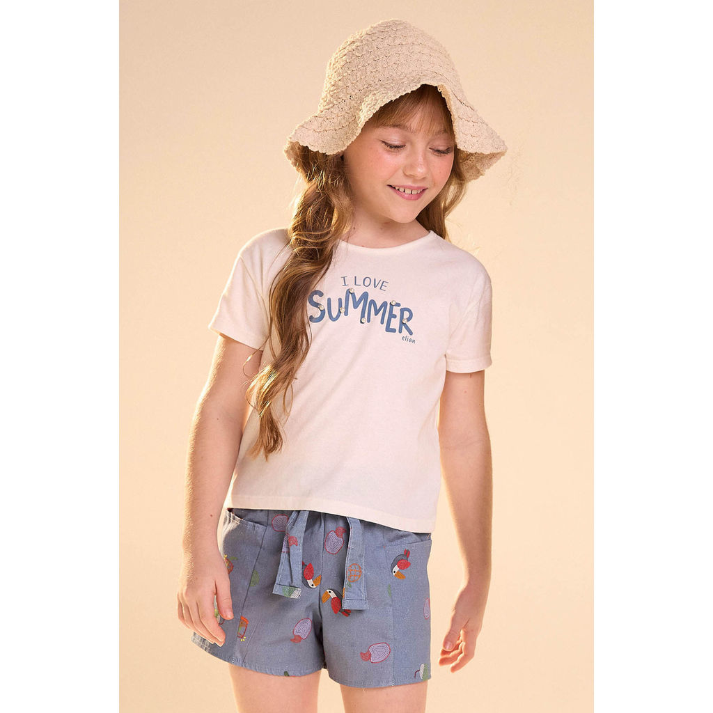 Conjunto Infantil Menina Tricoline Tropical Elian Bege