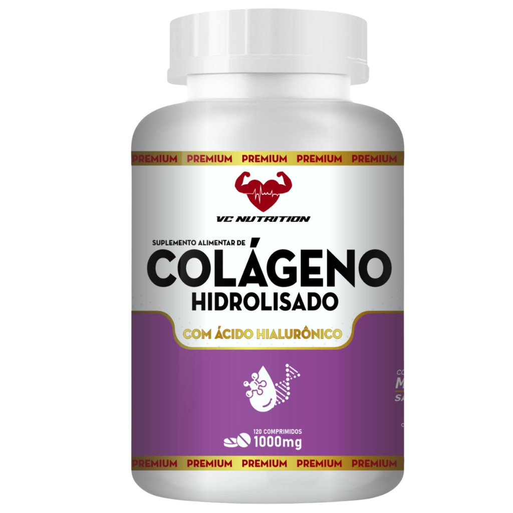 Colágeno Hidrolisado com Ácido Hialurônico Sabor Morango 120 Comprimidos 1000mg Pele Cabelo