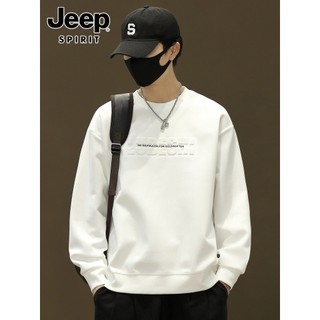 Jeep em torno do pescoço moletom masculino outono Jacquard americano pesado camisa de fundo solto letras casuais de mang