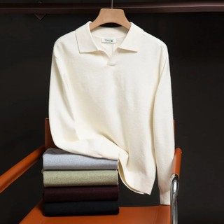 Suéter masculino com gola polo temperamento estilo dinheiro antigo outono inverno moda Casual suéter com decote em V de 