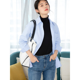 Camisa azul feminina em camadas camisa listrada Design nicho Retro estilo Hong Kong versão coreana manga longa 2026 prim