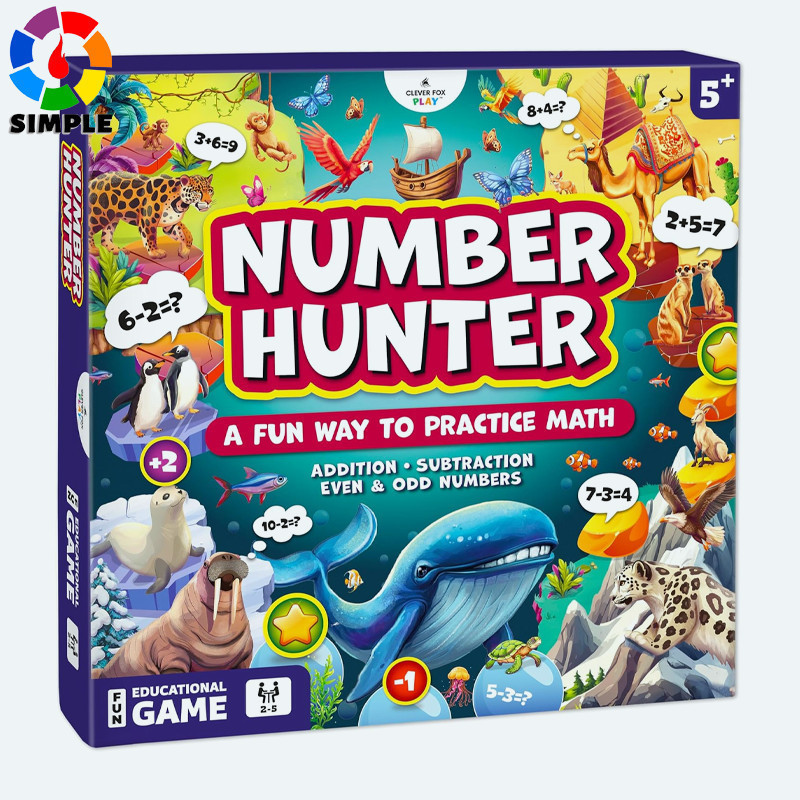 Number Hunter Math Board Game – Addition & Subtraction Games for Kids Ages 4-8 – Fun Educational STEM Game