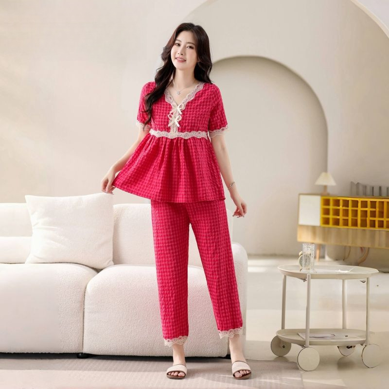 Imagem Conjunto de pijamas femininos finos de manga curta, renda versão coreana solta e confortável Loungewear, roupa de casa a