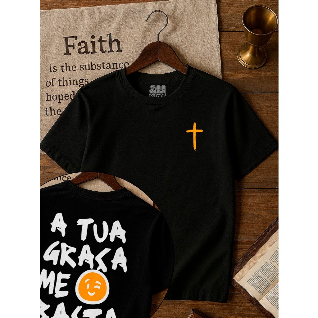 Camiseta Camisa Algodão Gospel Juvenil e Infantil Menino Menina 2 ao 16 anos A tua graça me basta 100% algodão