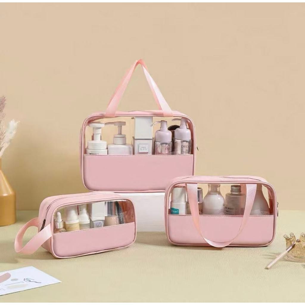 Imagem Kit 3 Bolsa Portátil Transparente Para Viagem Cosméticos Produtos De Higiene Pessoal--Milly