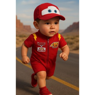 Fantasia/Macaquinho Carros Relâmpago McQueen com boné - M ao 6 em Oferta na Shopee