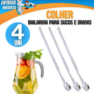 Jogo 4 Colher Bailarina Inox 30cm – Ideal para Drinks, Café, Sucos e Coquetéis Profissionais