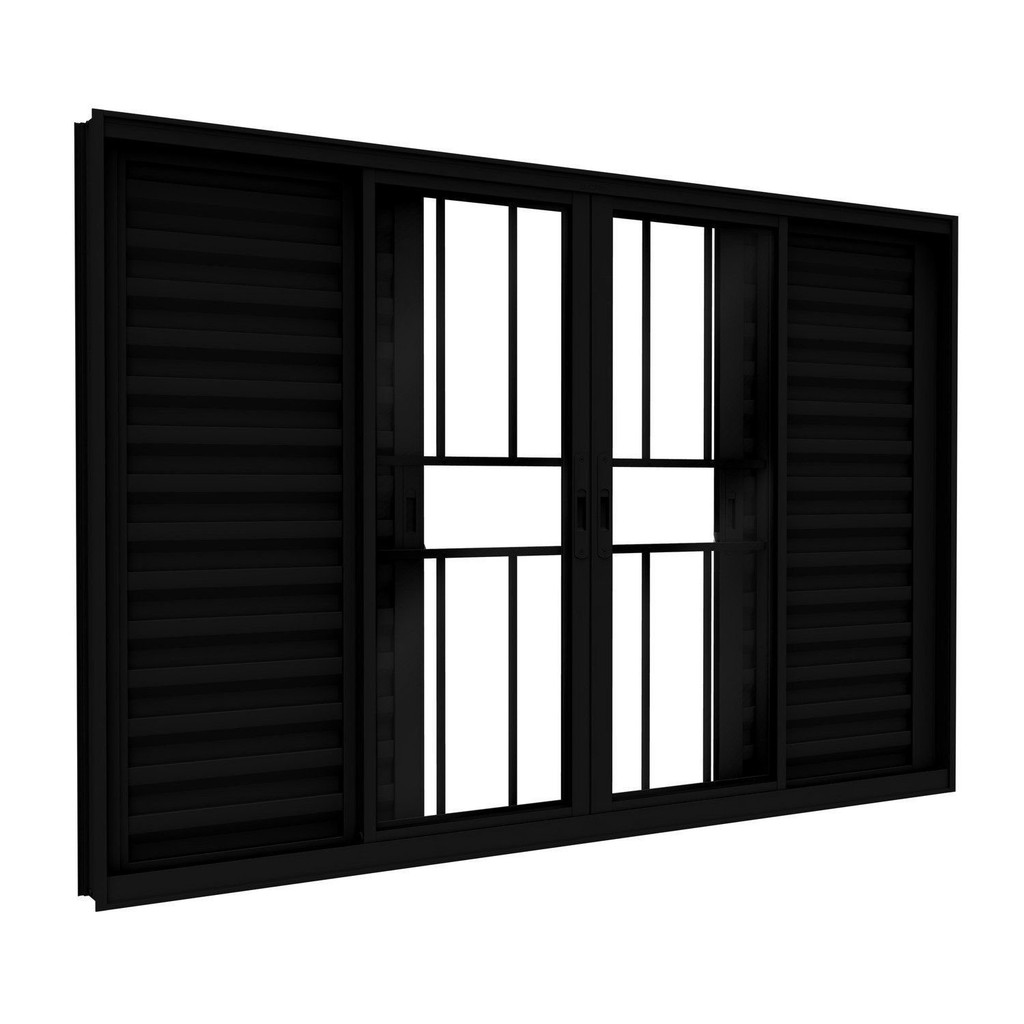 Janela Veneziana de Alumínio com Grade 4 Folhas Móveis e 2 Fixas 120x150cm Lucasa Ideale