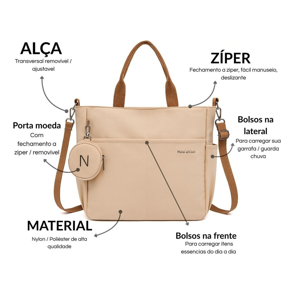 Bolsa Feminina Grande Transversal Ajustável Trabalho Faculdade Notebook Laptop Espaçosa Mini Bolsinha com Zíper