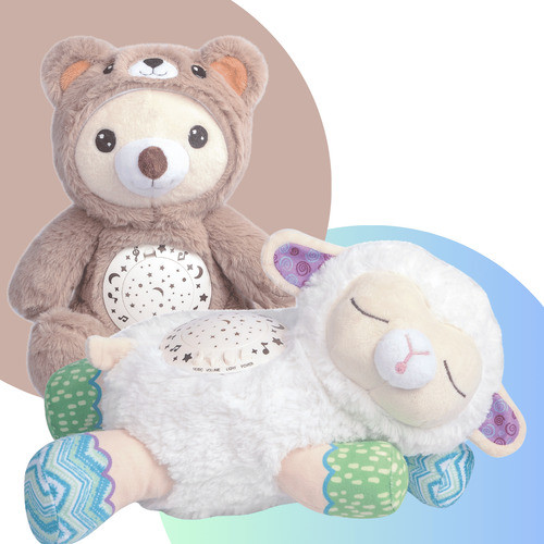 Imagem Pelúcia Infantil Musical com Luz Noturna e Projetor de Estrelas Urso e Ovelha Sons Relaxantes