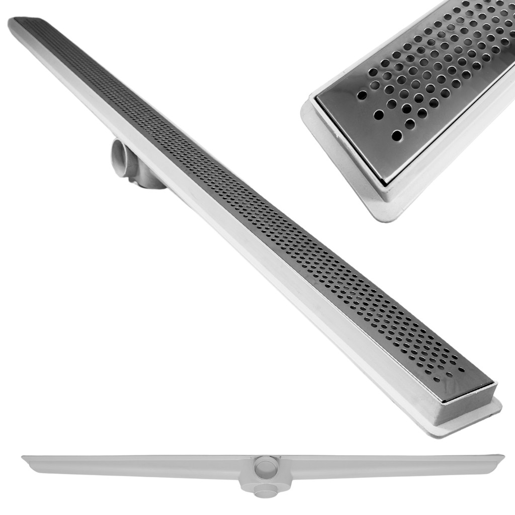 Ralo Linear Inox Polido 70cm x 5cm Perfurado Bolinha com Coletor Branco Saídas 40mm com Tela (5cm x 70cm)