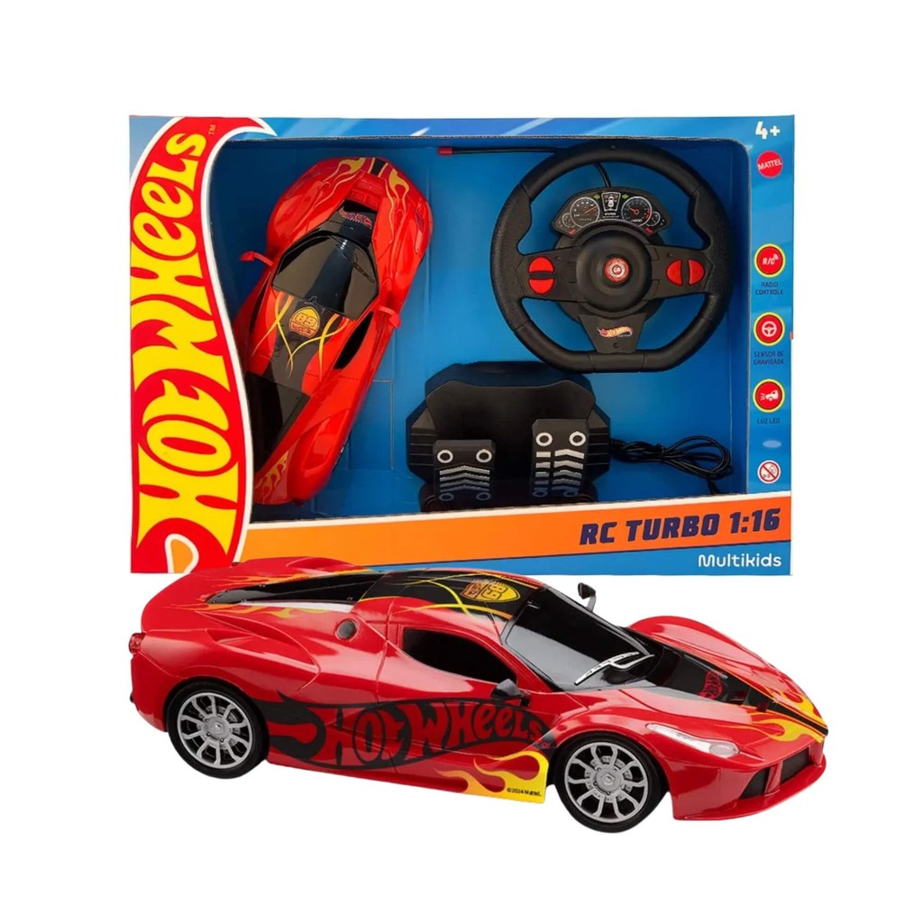 Brinquedo Infantil Carrinho de Controle Remoto Vermelho Hot Wheels Multikids - BR2444
