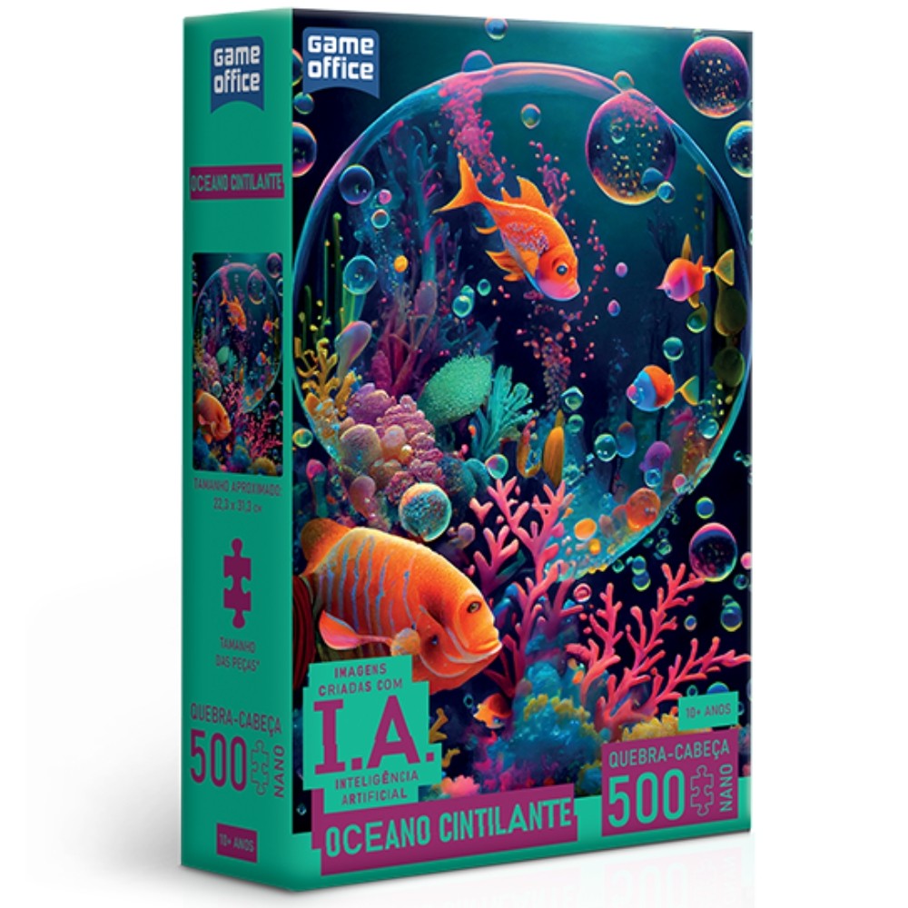 QUEBRA CABEÇA NANO OCEANO CINTILANTE 500 PEÇAS PEQUENAS IA TOYSTER PUZZLE MAR COLORIDO PEIXES CORAIS