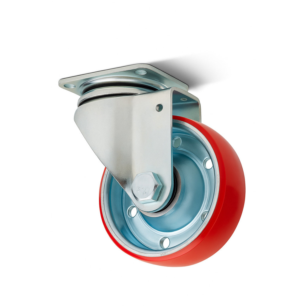Rodízio Industrial Giratório PU4 Polegadas Reforçado Carga 280kg Base Chapa Aço Borracha Poliuretano