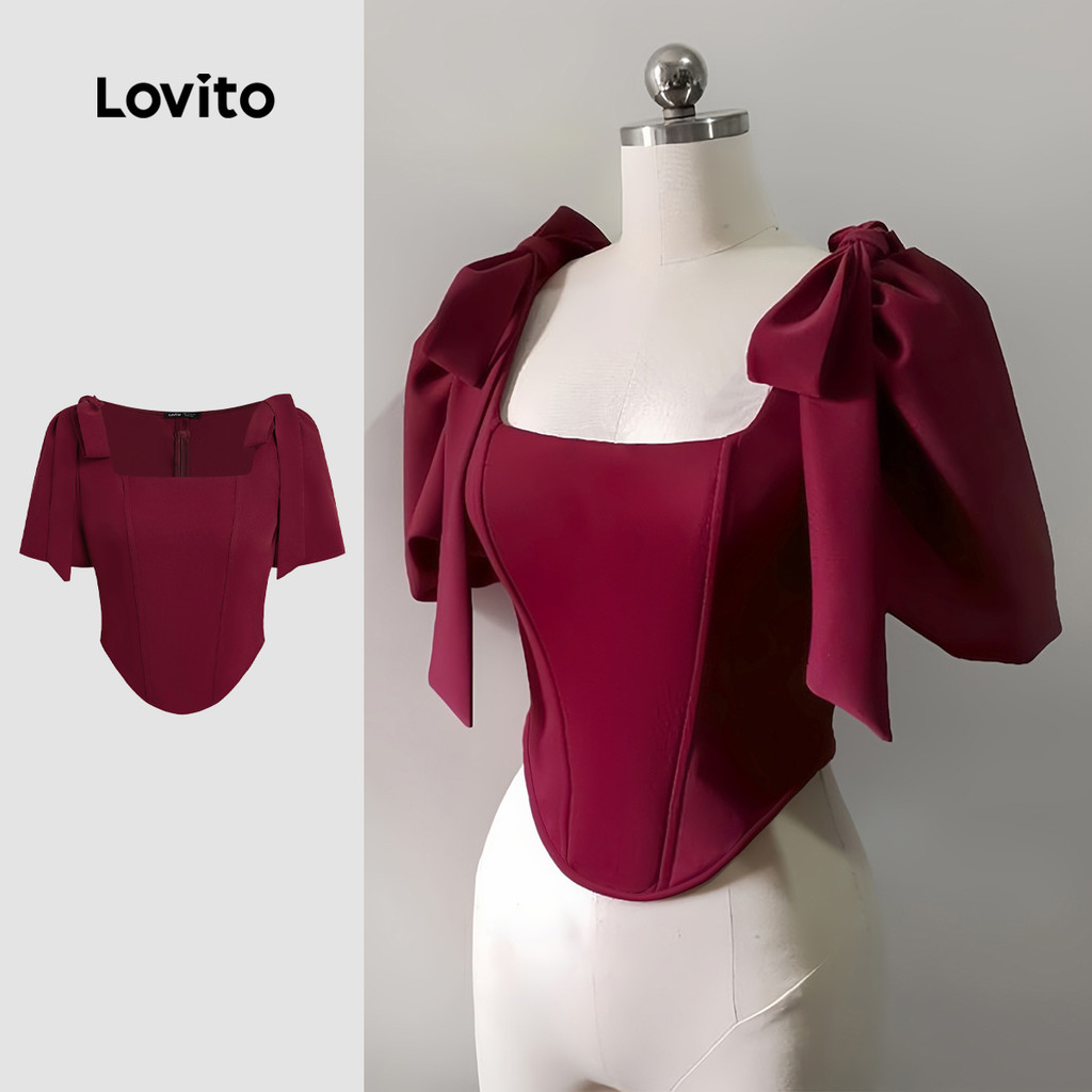 Lovito Blusa Elegante Com Laço Vermelha Para Mulheres Ideal Para a Primavera/verão L149ED309 em Oferta na Shopee