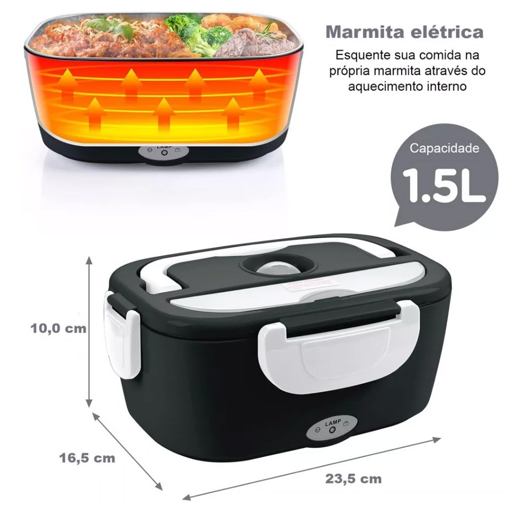 Marmita Elétrica Veicular - Aquece em 30 Min | 110V/220V e 12V/24V | Prática e Portátil