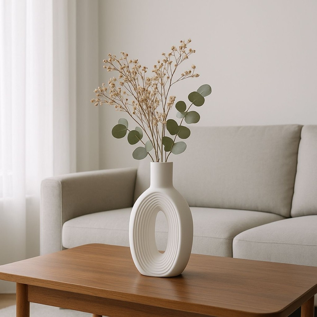 Vasos Decorativos de Cerâmica Branca Minimalista (Redondo/Oval) em Oferta na Shopee