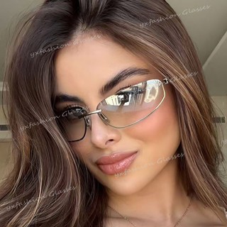 Óculos De Sol Femininos De Alta Qualidade , Metal , Sem Moldura , Oval , Estilo Y2K , Resistentes A UV em Oferta na Shopee