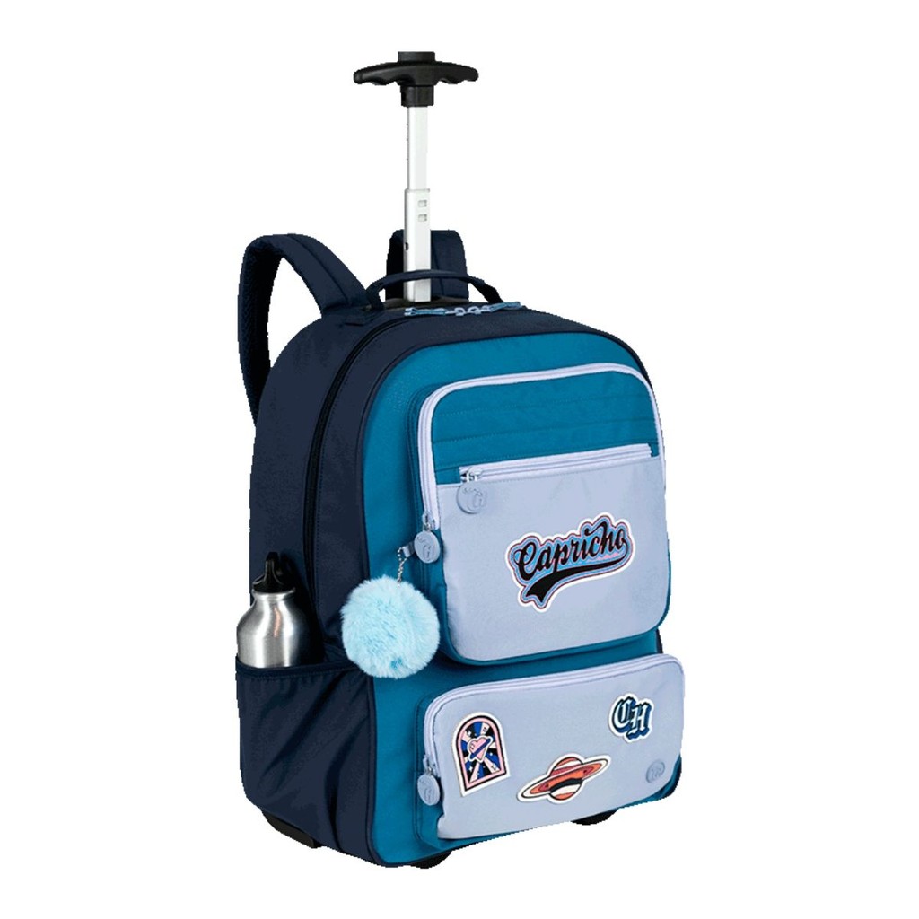 Mochila de rodinhas Grande Capricho Class Cosmic Patches Azul Premium Sestini