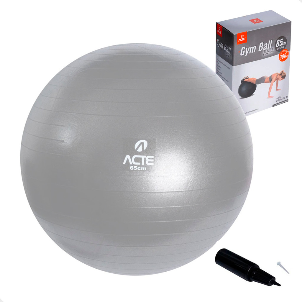 Bola de Pilates Yoga Treino Funciona 65cm Cinza Resistente Com Sistema Anti-Estouro Bomba de Ar Suportando 250kg - Acte em Oferta na Shopee