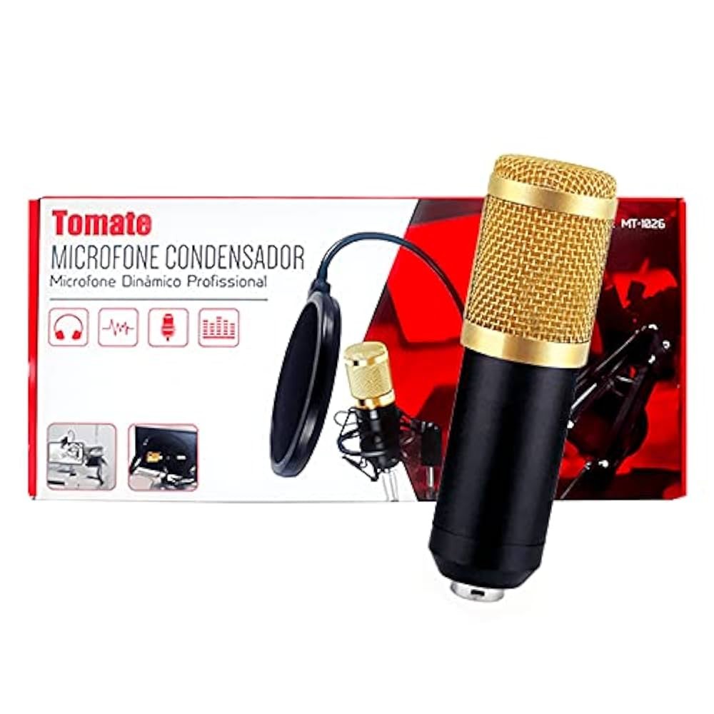 Microfone condensador de alta qualidade com braço articulado filtro pop para gravação e streaming
