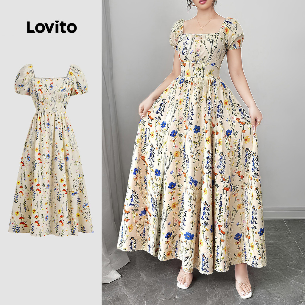 Lovito Vestido Casual Boho Com Zíper Para Primavera/verão Feminino LBL28255 em Oferta na Shopee