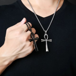 Corrente Colar Masculino Cruz Egípcia Ankh Vida Eterna Amuleto Alternativo