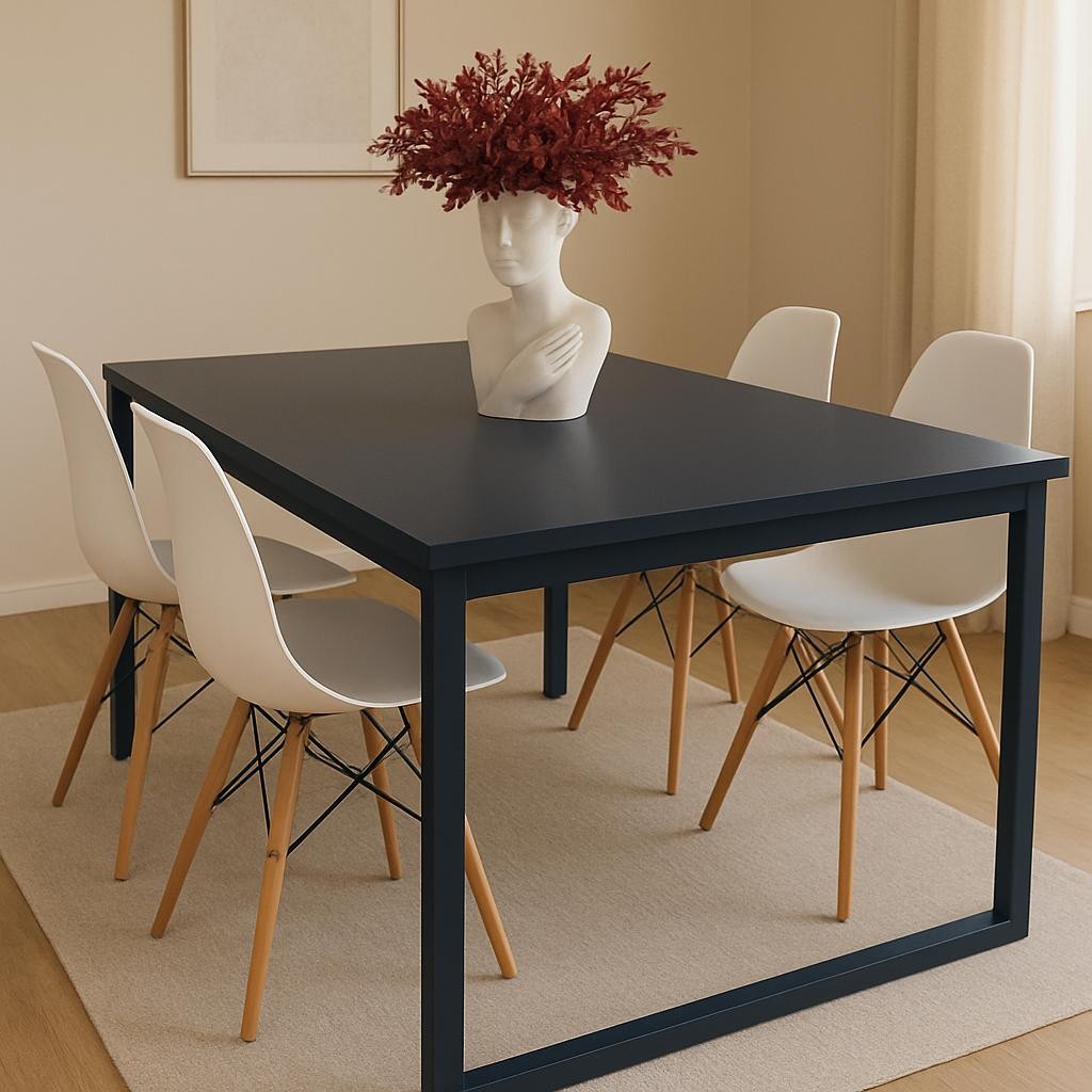 QUEIMA DE ESTOQUE - Mesa de Jantar Estilo Industrial Retangular 120x80 cm com 4 Cadeiras Eames
