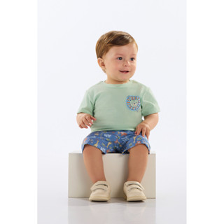 Conjunto Camiseta e Bermuda Bebê Quimby em Oferta na Shopee