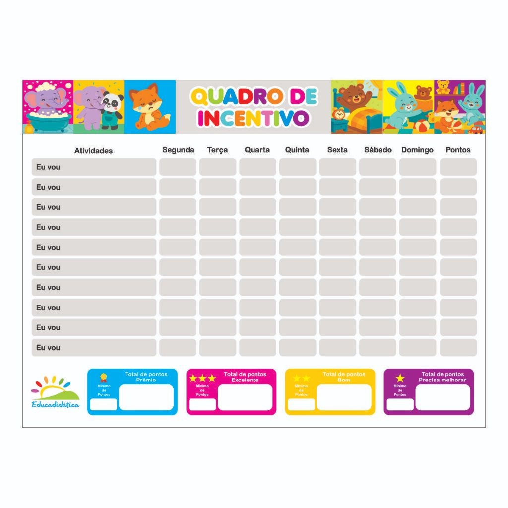 Quadro De Rotina Infantil De Parede Atividade Para Incentivo Quadro de Recompensa 4 Temas 30 x 40 cm