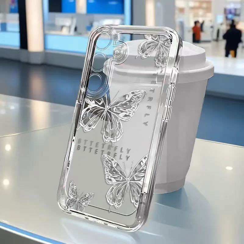 Capinha Capa Transparente Anti-impacto Borboleta Brilhante Para Samsung A55 A35 A03 A04 A05 A05S A10 S24 Plus S25 Ultra
