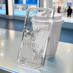 Capinha Capa Transparente Anti-impacto Borboleta Brilhante Para Samsung A55 A35 A03 A04 A05 A05S A10 S24 Plus S25 Ultra