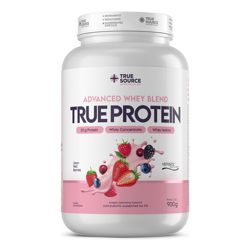 True Protein Red Berries 900g True Source Sabor Frutas Vermelhas